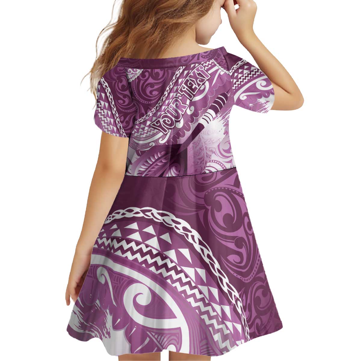 Personalised New Zealand Aotearoa Darts Masters Kid Short Sleeve Dress Maori Art Tattoo with Tribal Dart Symbol Pink LT03 - Polynesian Pride