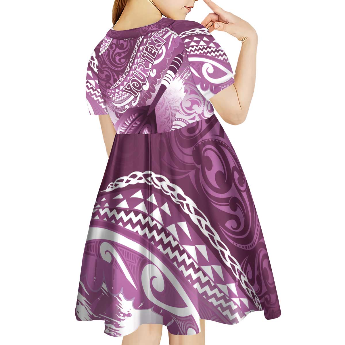 Personalised New Zealand Aotearoa Darts Masters Kid Short Sleeve Dress Maori Art Tattoo with Tribal Dart Symbol Pink LT03 - Polynesian Pride