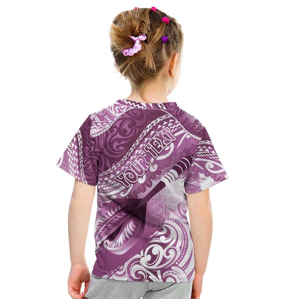 Personalised New Zealand Aotearoa Darts Masters Kid T Shirt Maori Art Tattoo with Tribal Dart Symbol Pink LT03 - Polynesian Pride