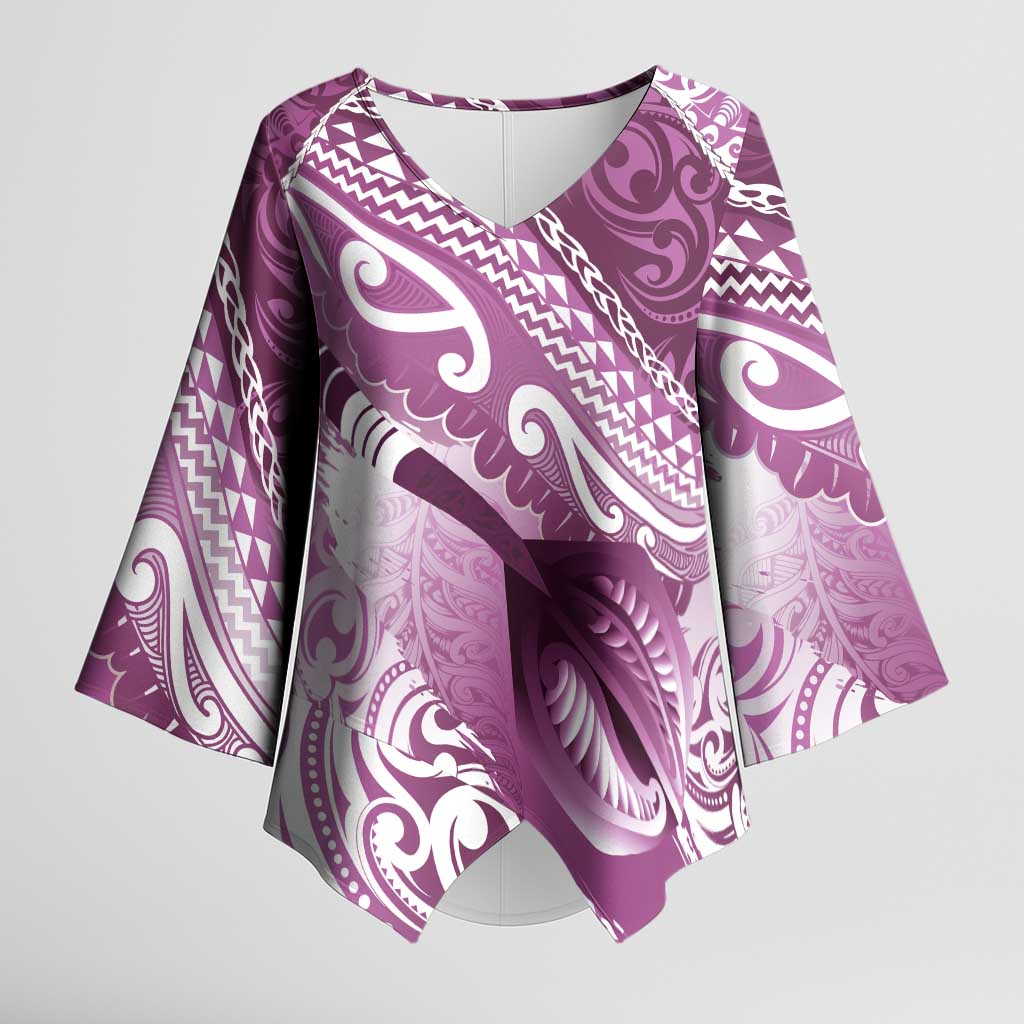 Personalised New Zealand Aotearoa Darts Masters Kimono Sleeve Blouse Maori Art Tattoo with Tribal Dart Symbol Pink - Polynesian Pride