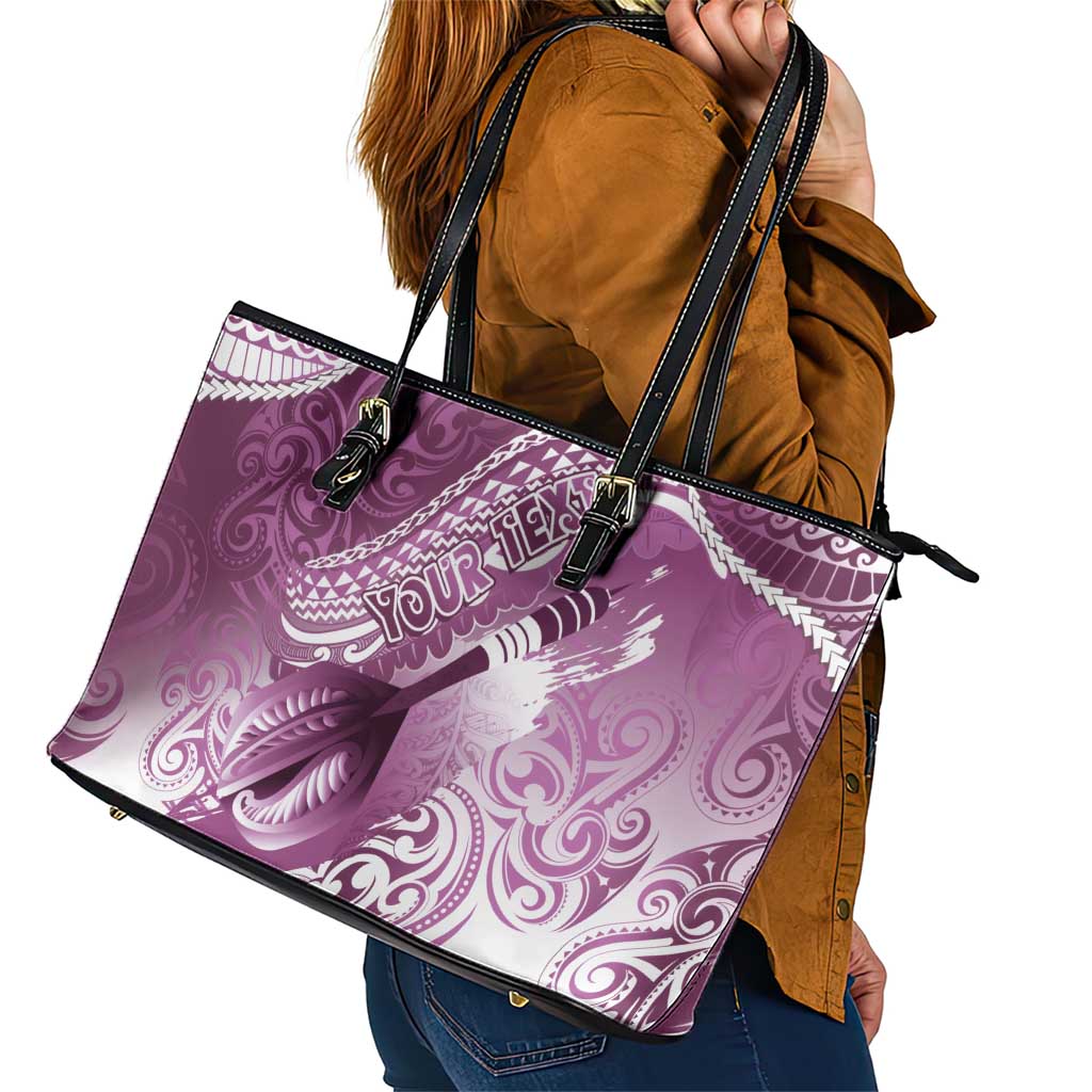 Personalised New Zealand Aotearoa Darts Masters Leather Tote Bag Maori Art Tattoo with Tribal Dart Symbol Pink LT03 - Polynesian Pride