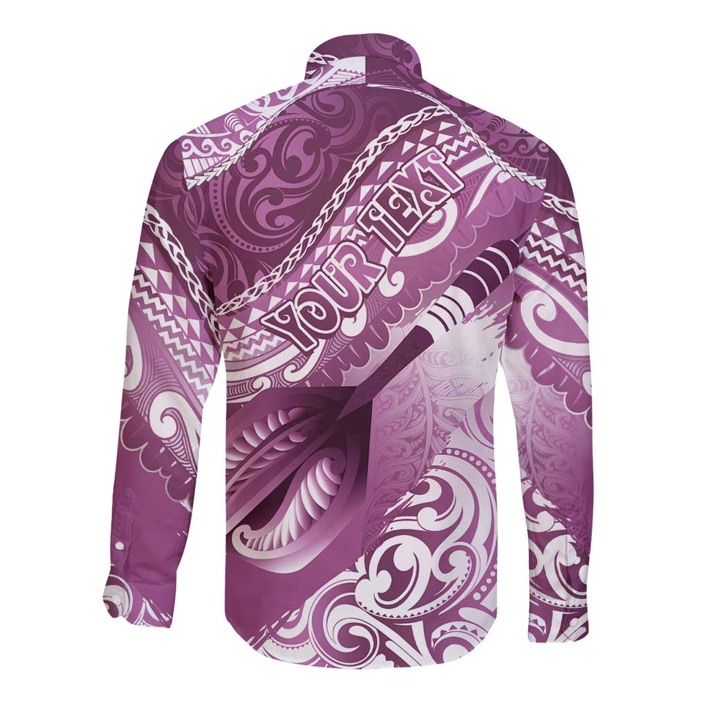 Personalised New Zealand Aotearoa Darts Masters Long Sleeve Button Shirt Maori Art Tattoo with Tribal Dart Symbol Pink LT03 - Polynesian Pride