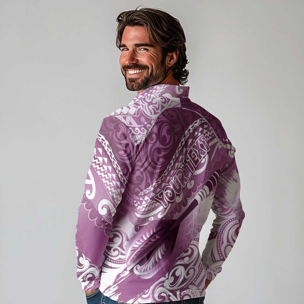 Personalised New Zealand Aotearoa Darts Masters Long Sleeve Polo Shirt Maori Art Tattoo with Tribal Dart Symbol Pink LT03 - Polynesian Pride
