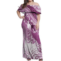 Personalised New Zealand Aotearoa Darts Masters Off Shoulder Maxi Dress Maori Art Tattoo with Tribal Dart Symbol Pink LT03 Women Pink - Polynesian Pride