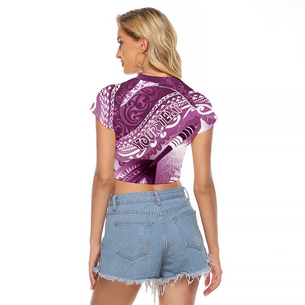 Personalised New Zealand Aotearoa Darts Masters Raglan Cropped T Shirt Maori Art Tattoo with Tribal Dart Symbol Pink LT03 - Polynesian Pride
