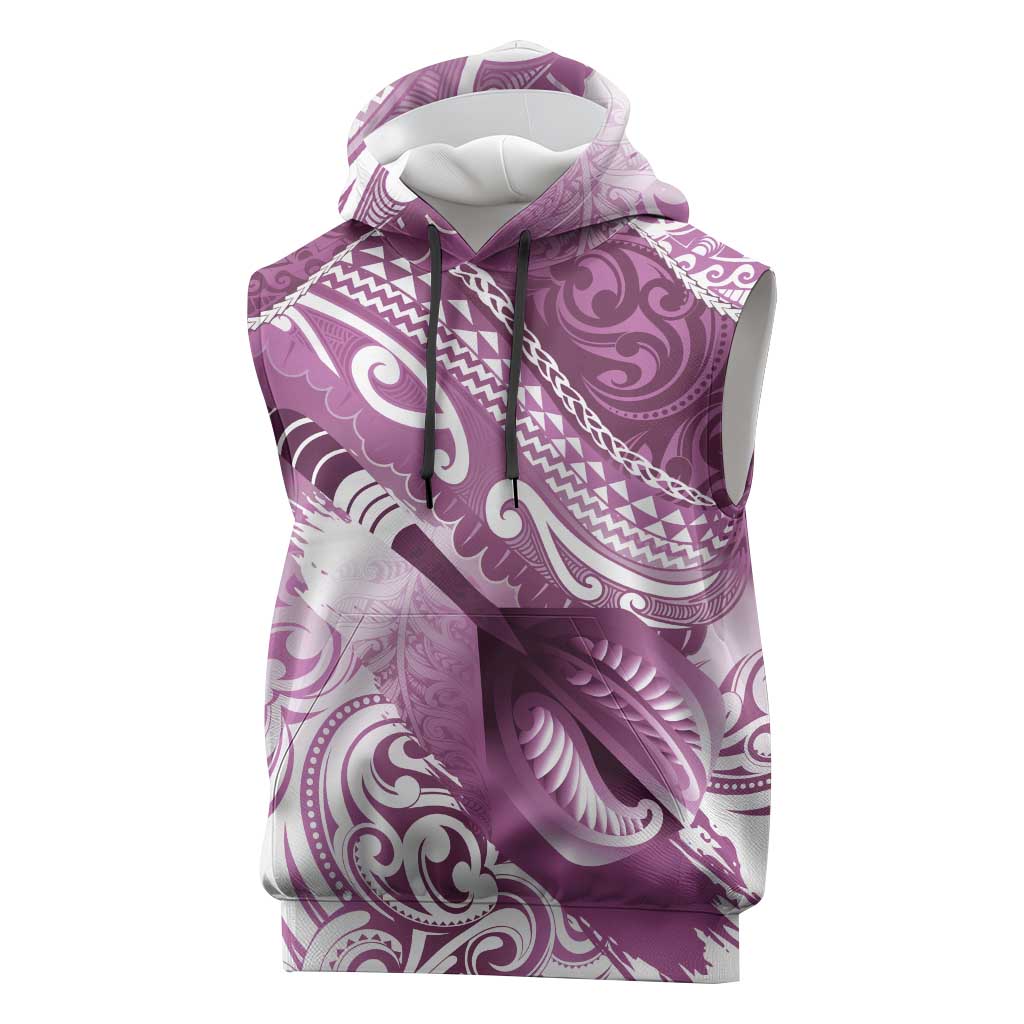 Personalised New Zealand Aotearoa Darts Masters Sleeveless Hoodie Maori Art Tattoo with Tribal Dart Symbol Pink LT03 Pink - Polynesian Pride