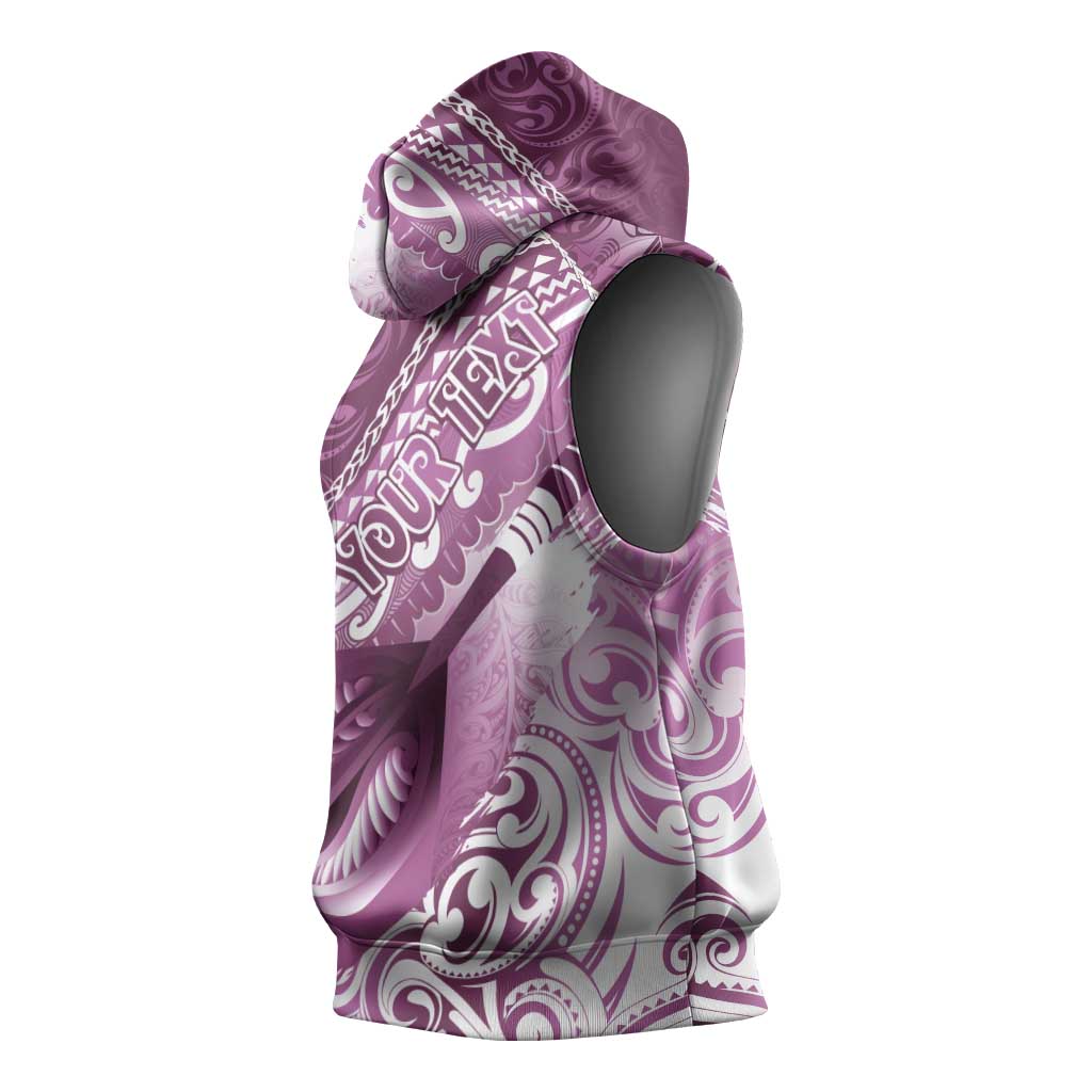 Personalised New Zealand Aotearoa Darts Masters Sleeveless Hoodie Maori Art Tattoo with Tribal Dart Symbol Pink LT03 - Polynesian Pride
