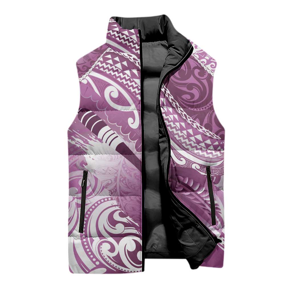 Personalised New Zealand Aotearoa Darts Masters Sleeveless Puffer Jacket Maori Art Tattoo with Tribal Dart Symbol Pink LT03 - Polynesian Pride