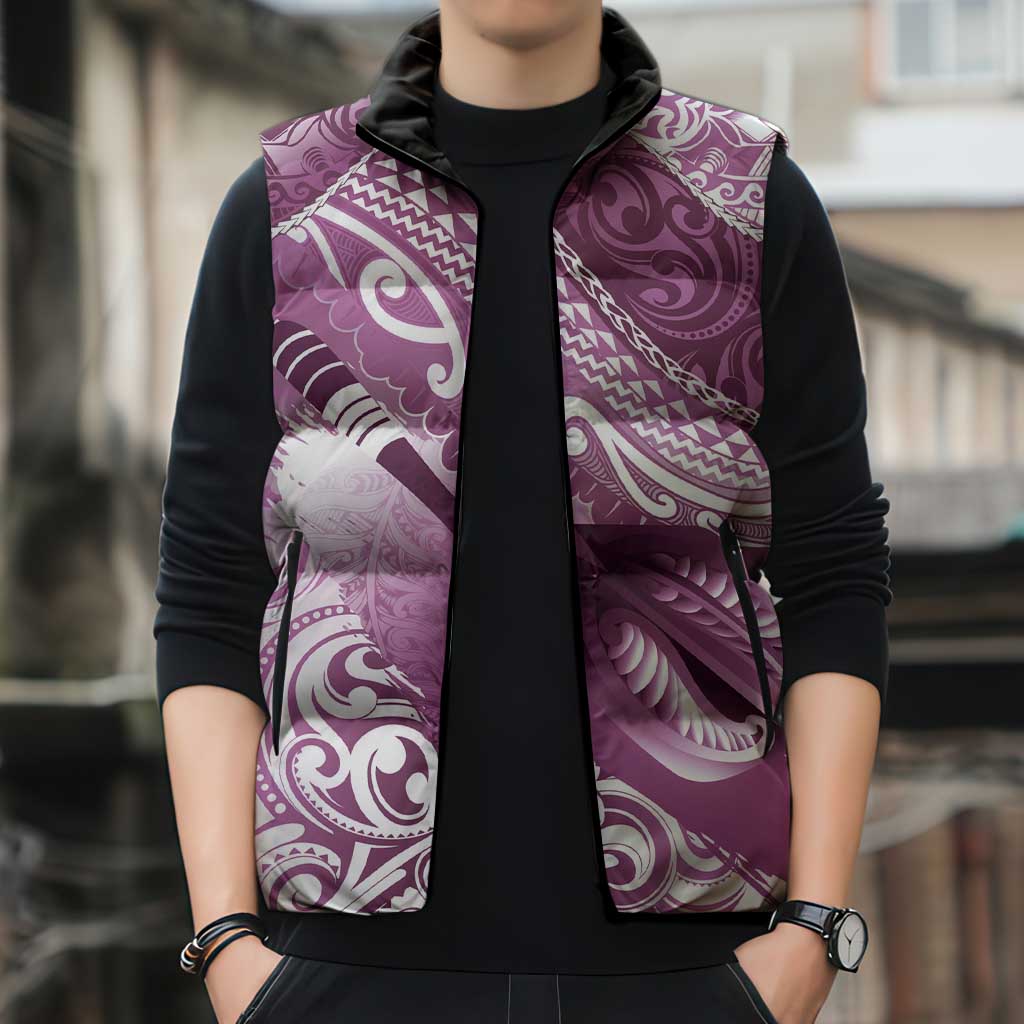 Personalised New Zealand Aotearoa Darts Masters Sleeveless Puffer Jacket Maori Art Tattoo with Tribal Dart Symbol Pink LT03 - Polynesian Pride