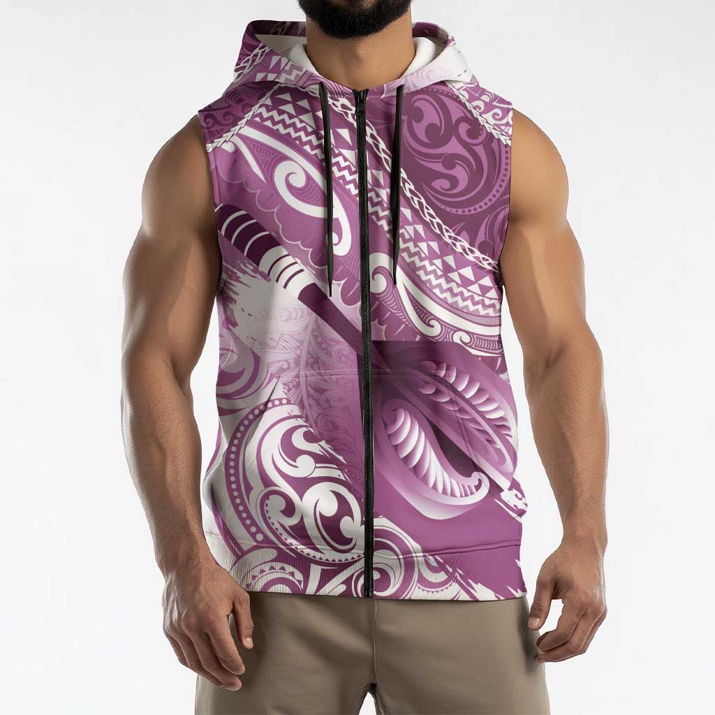 Personalised New Zealand Aotearoa Darts Masters Sleeveless Zip Hoodie Maori Art Tattoo with Tribal Dart Symbol Pink LT03 - Polynesian Pride
