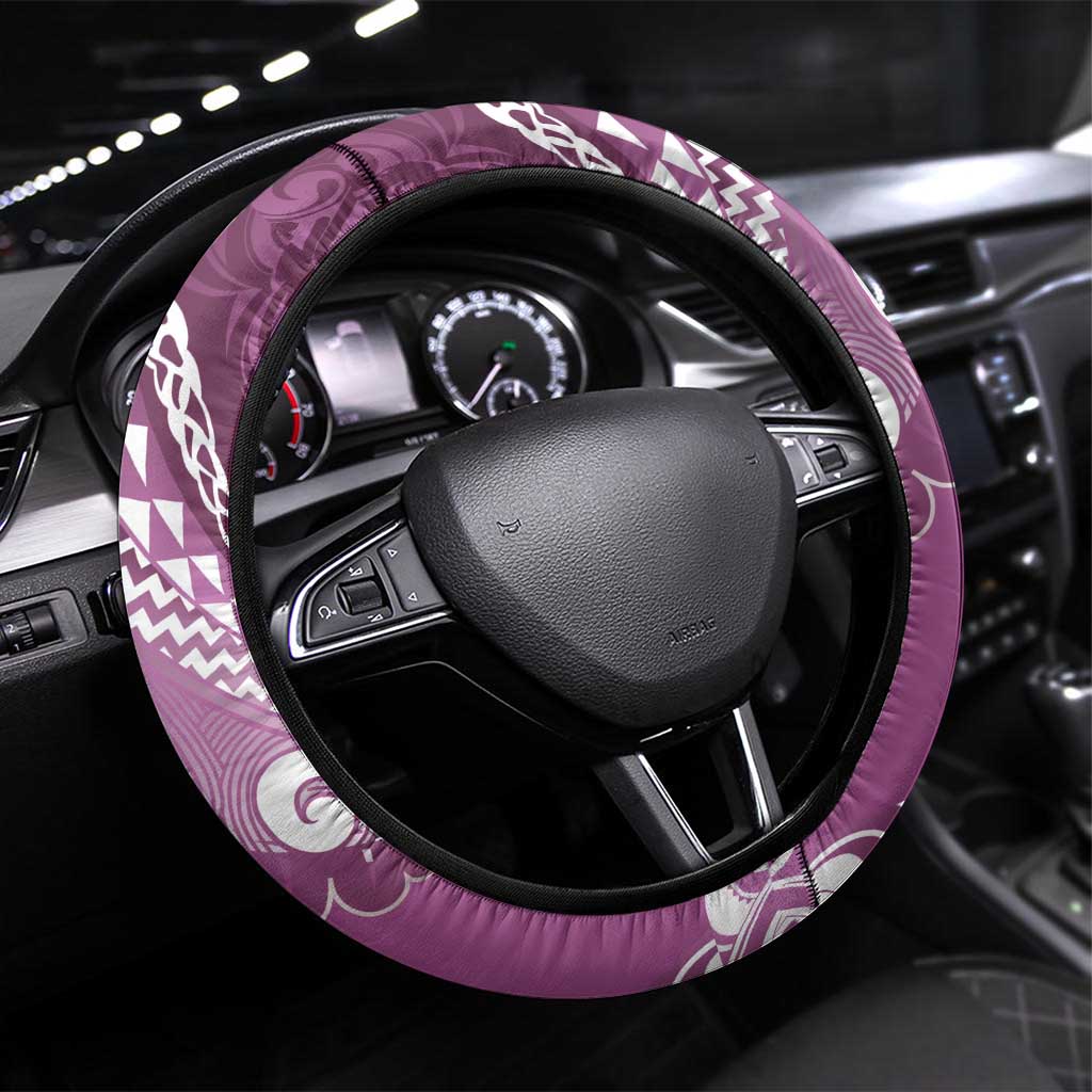 New Zealand Aotearoa Darts Masters Steering Wheel Cover Maori Art Tattoo with Tribal Dart Symbol Pink LT03 Universal Fit Pink - Polynesian Pride