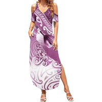 Personalised New Zealand Aotearoa Darts Masters Summer Maxi Dress Maori Art Tattoo with Tribal Dart Symbol Pink LT03 Women Pink - Polynesian Pride