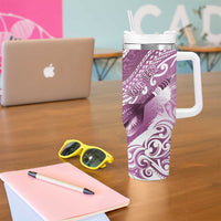 Personalised New Zealand Aotearoa Darts Masters Tumbler With Handle Maori Art Tattoo with Tribal Dart Symbol Pink LT03 - Polynesian Pride