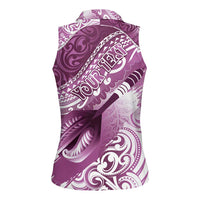 Personalised New Zealand Aotearoa Darts Masters Women Sleeveless Polo Shirt Maori Art Tattoo with Tribal Dart Symbol Pink LT03 - Polynesian Pride