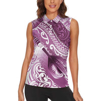 Personalised New Zealand Aotearoa Darts Masters Women Sleeveless Polo Shirt Maori Art Tattoo with Tribal Dart Symbol Pink LT03 - Polynesian Pride