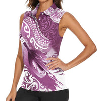 Personalised New Zealand Aotearoa Darts Masters Women Sleeveless Polo Shirt Maori Art Tattoo with Tribal Dart Symbol Pink LT03 - Polynesian Pride