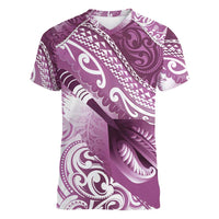 Personalised New Zealand Aotearoa Darts Masters Women V-Neck T-Shirt Maori Art Tattoo with Tribal Dart Symbol Pink LT03 Female Pink - Polynesian Pride