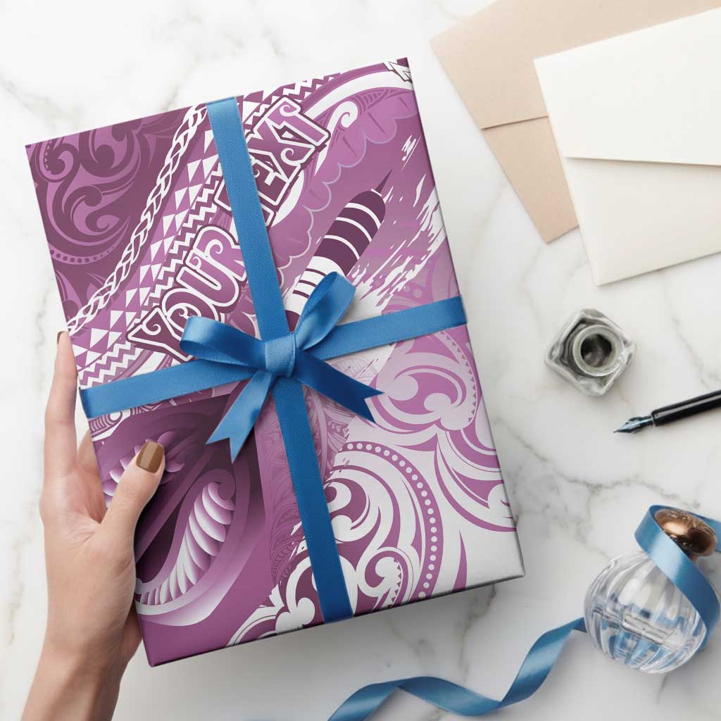 Personalised New Zealand Aotearoa Darts Masters Wrapping Paper Maori Art Tattoo with Tribal Dart Symbol Pink - Polynesian Pride