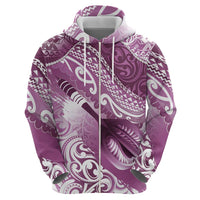 Personalised New Zealand Aotearoa Darts Masters Zip Hoodie Maori Art Tattoo with Tribal Dart Symbol Pink LT03 - Polynesian Pride