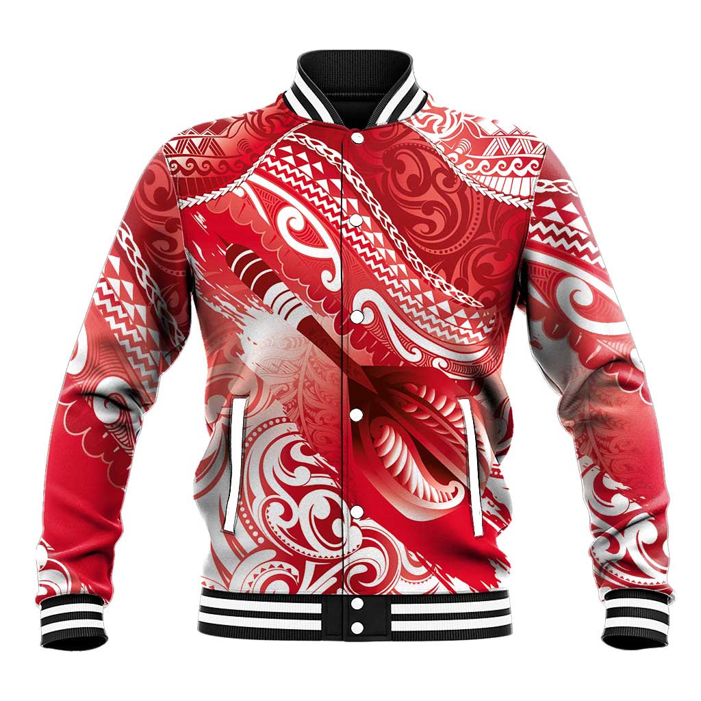Personalised New Zealand Aotearoa Darts Masters Baseball Jacket Maori Art Tattoo with Tribal Dart Symbol Red LT03 Unisex Red - Polynesian Pride