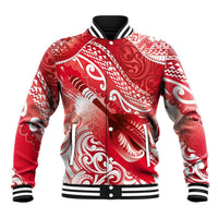 Personalised New Zealand Aotearoa Darts Masters Baseball Jacket Maori Art Tattoo with Tribal Dart Symbol Red LT03 Unisex Red - Polynesian Pride