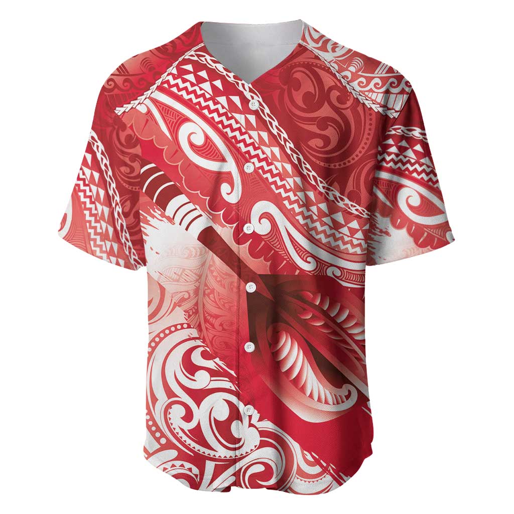 Personalised New Zealand Aotearoa Darts Masters Baseball Jersey Maori Art Tattoo with Tribal Dart Symbol Red LT03 Red - Polynesian Pride