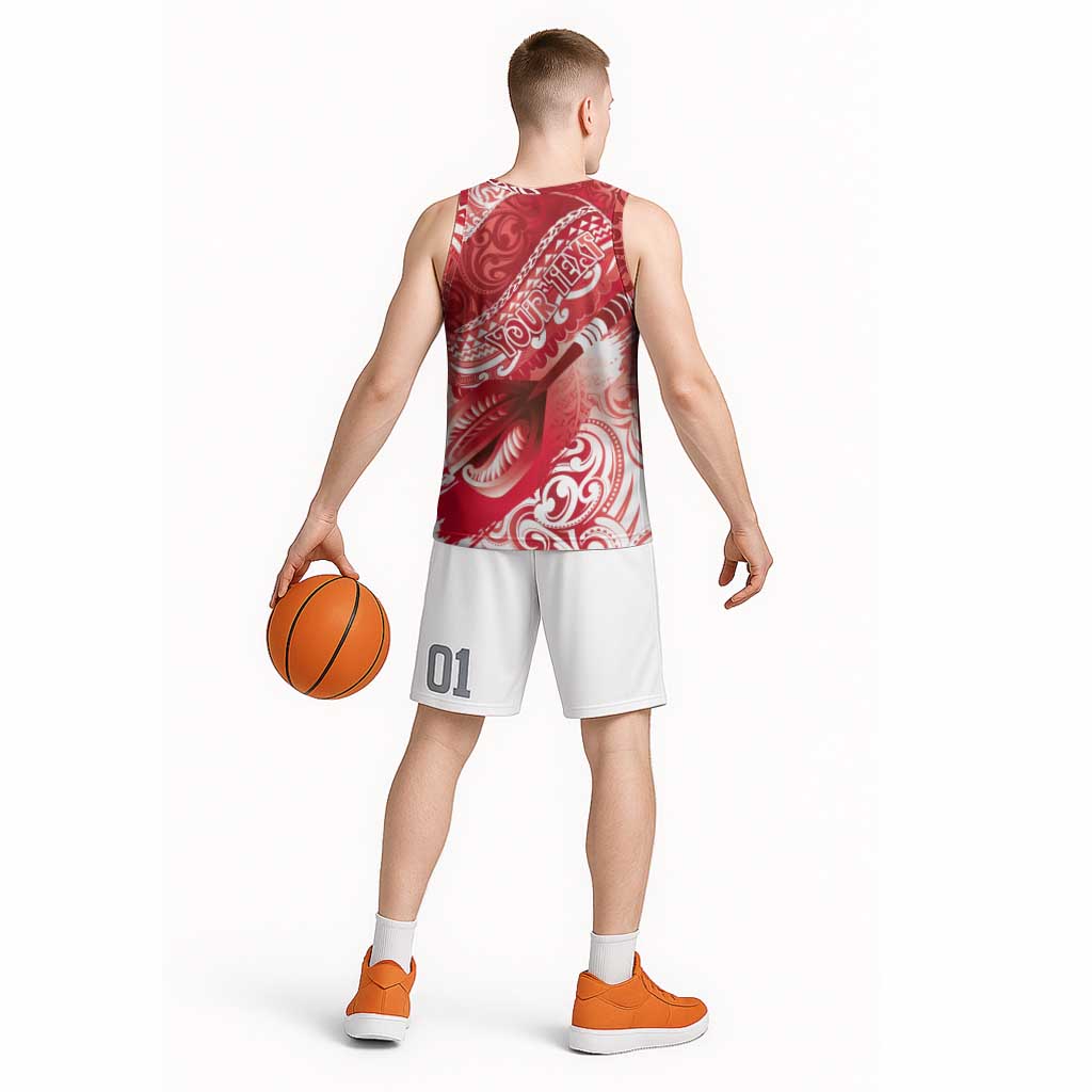 Personalised New Zealand Aotearoa Darts Masters Basketball Jersey Maori Art Tattoo with Tribal Dart Symbol Red LT03 - Polynesian Pride