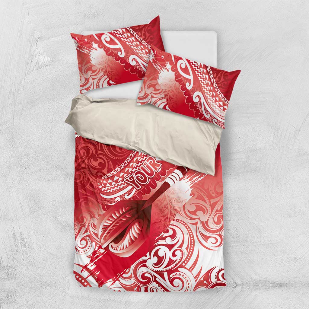 Personalised New Zealand Aotearoa Darts Masters Bedding Set Maori Art Tattoo with Tribal Dart Symbol Red - Polynesian Pride