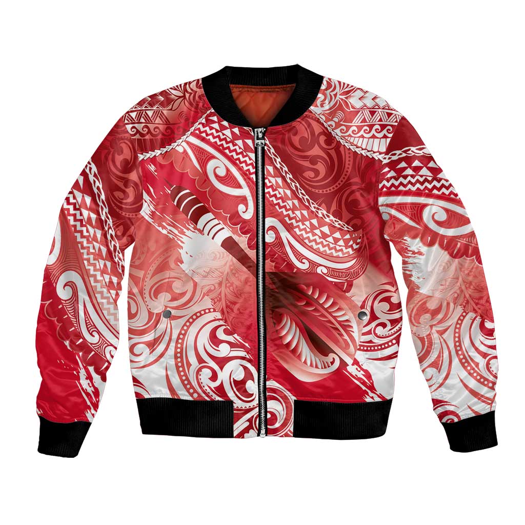 Personalised New Zealand Aotearoa Darts Masters Bomber Jacket Maori Art Tattoo with Tribal Dart Symbol Red LT03 Unisex Red - Polynesian Pride