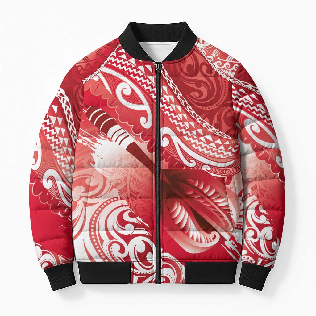 Personalised New Zealand Aotearoa Darts Masters Bomber Puffer Jacket Maori Art Tattoo with Tribal Dart Symbol Red LT03 Unisex Red - Polynesian Pride