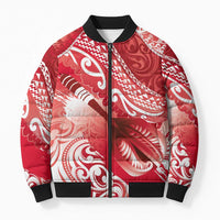 Personalised New Zealand Aotearoa Darts Masters Bomber Puffer Jacket Maori Art Tattoo with Tribal Dart Symbol Red LT03 Unisex Red - Polynesian Pride