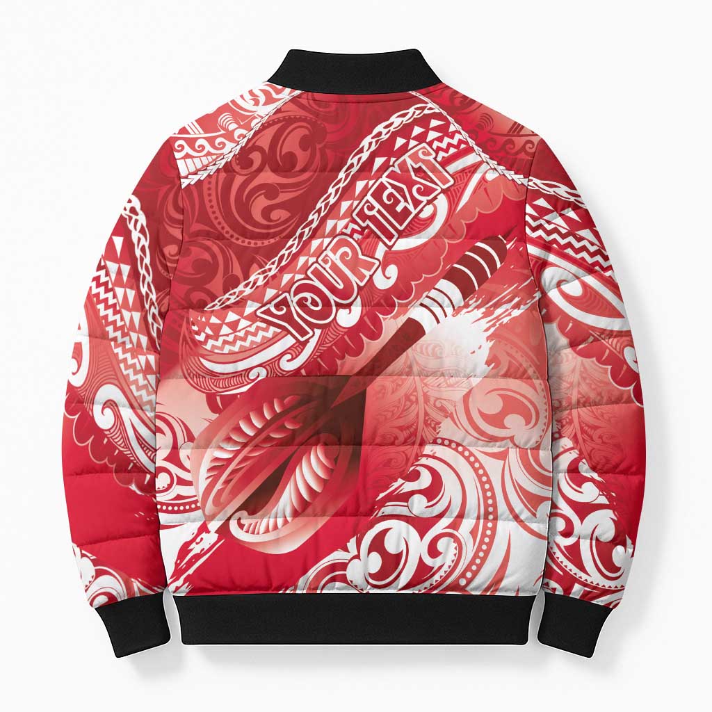 Personalised New Zealand Aotearoa Darts Masters Bomber Puffer Jacket Maori Art Tattoo with Tribal Dart Symbol Red LT03 - Polynesian Pride