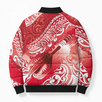 Personalised New Zealand Aotearoa Darts Masters Bomber Puffer Jacket Maori Art Tattoo with Tribal Dart Symbol Red LT03 - Polynesian Pride