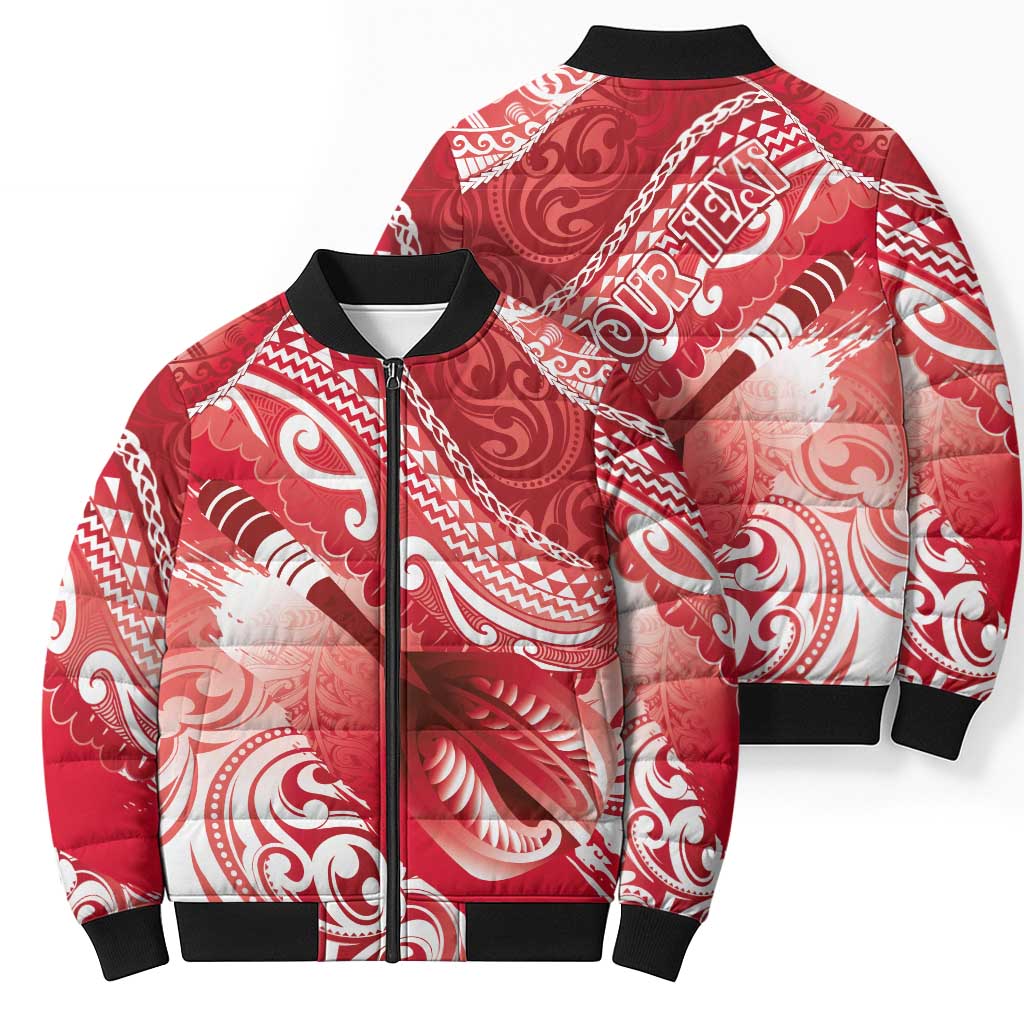 Personalised New Zealand Aotearoa Darts Masters Bomber Puffer Jacket Maori Art Tattoo with Tribal Dart Symbol Red LT03 - Polynesian Pride