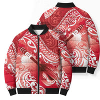 Personalised New Zealand Aotearoa Darts Masters Bomber Puffer Jacket Maori Art Tattoo with Tribal Dart Symbol Red LT03 - Polynesian Pride