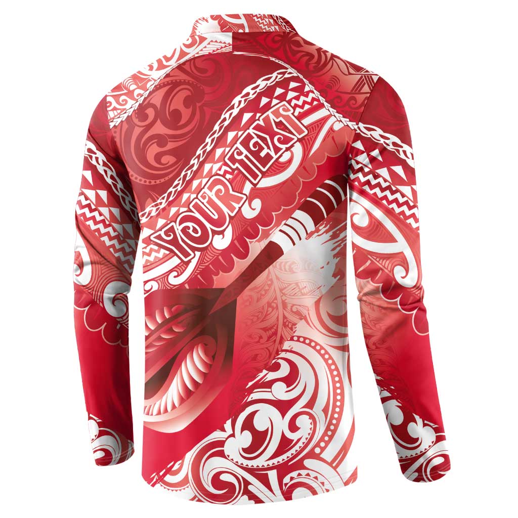 Personalised New Zealand Aotearoa Darts Masters Button Sweatshirt Maori Art Tattoo with Tribal Dart Symbol Red LT03 - Polynesian Pride