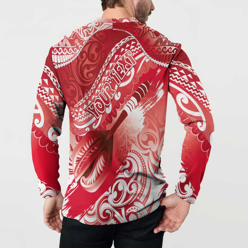 Personalised New Zealand Aotearoa Darts Masters Button Sweatshirt Maori Art Tattoo with Tribal Dart Symbol Red LT03 - Polynesian Pride
