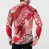 Personalised New Zealand Aotearoa Darts Masters Button Sweatshirt Maori Art Tattoo with Tribal Dart Symbol Red LT03 - Polynesian Pride