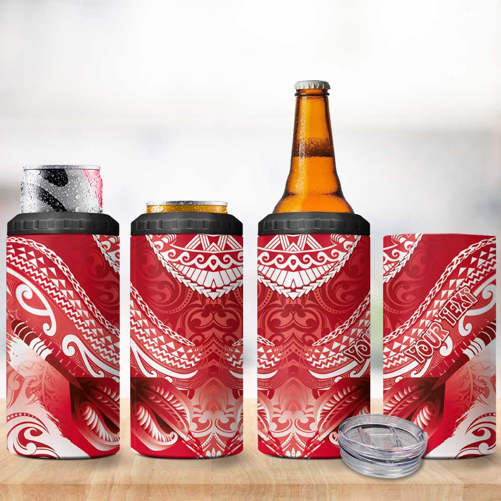 Personalised New Zealand Aotearoa Darts Masters 4 in 1 Can Cooler Tumbler Maori Art Tattoo with Tribal Dart Symbol Red LT03 - Polynesian Pride