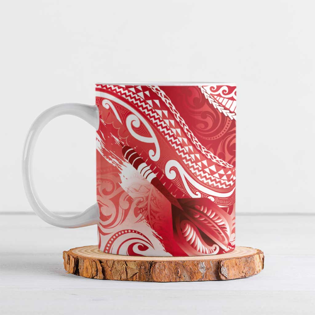 Personalised New Zealand Aotearoa Darts Masters Ceramic Mug Maori Art Tattoo with Tribal Dart Symbol Red LT03 Red - Polynesian Pride