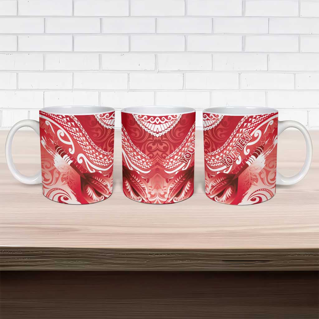 Personalised New Zealand Aotearoa Darts Masters Ceramic Mug Maori Art Tattoo with Tribal Dart Symbol Red LT03 - Polynesian Pride
