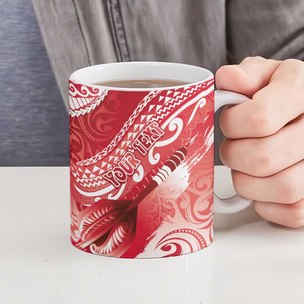 Personalised New Zealand Aotearoa Darts Masters Ceramic Mug Maori Art Tattoo with Tribal Dart Symbol Red LT03 - Polynesian Pride