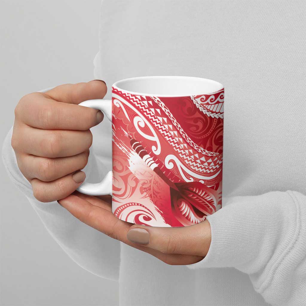 Personalised New Zealand Aotearoa Darts Masters Ceramic Mug Maori Art Tattoo with Tribal Dart Symbol Red LT03 - Polynesian Pride