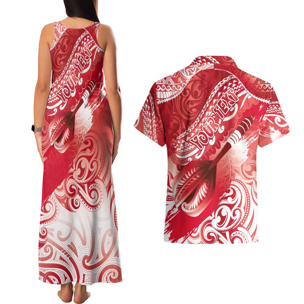 Personalised New Zealand Aotearoa Darts Masters Couples Matching Tank Maxi Dress and Hawaiian Shirt Maori Art Tattoo with Tribal Dart Symbol Red LT03 - Polynesian Pride