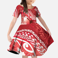 Personalised New Zealand Aotearoa Darts Masters Family Matching Long Sleeve Bodycon Dress and Hawaiian Shirt Maori Art Tattoo with Tribal Dart Symbol Red LT03 Daughter's Dress Red - Polynesian Pride