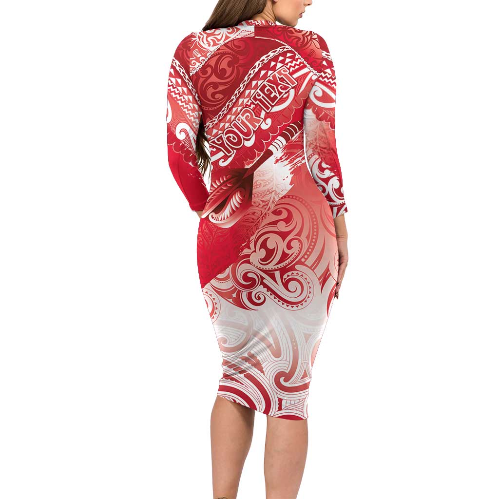 Personalised New Zealand Aotearoa Darts Masters Family Matching Long Sleeve Bodycon Dress and Hawaiian Shirt Maori Art Tattoo with Tribal Dart Symbol Red LT03 - Polynesian Pride