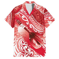 Personalised New Zealand Aotearoa Darts Masters Family Matching Off Shoulder Maxi Dress and Hawaiian Shirt Maori Art Tattoo with Tribal Dart Symbol Red LT03 Dad's Shirt - Short Sleeve Red - Polynesian Pride