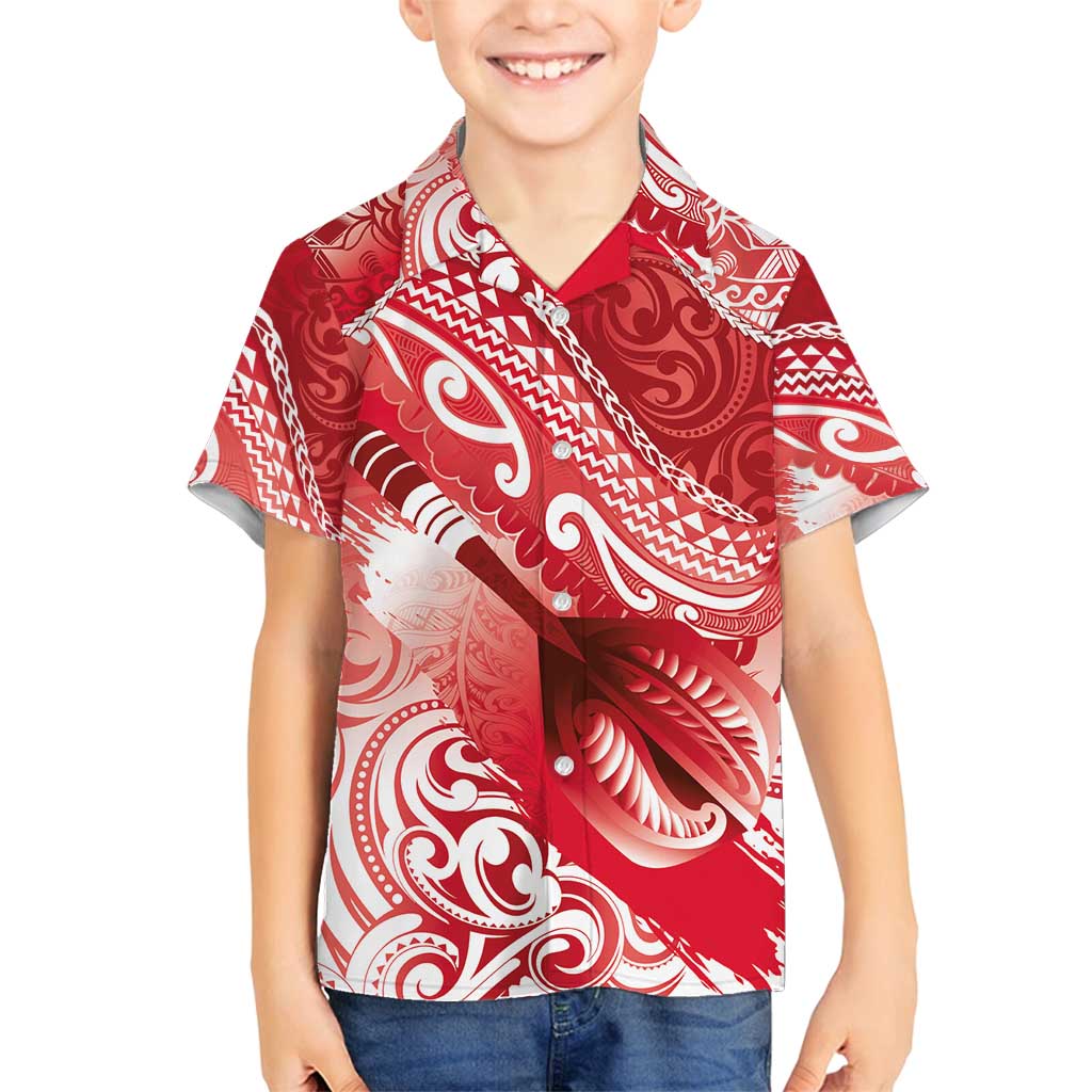 Personalised New Zealand Aotearoa Darts Masters Family Matching Off Shoulder Short Dress and Hawaiian Shirt Maori Art Tattoo with Tribal Dart Symbol Red LT03 Son's Shirt Red - Polynesian Pride