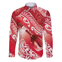 Personalised New Zealand Aotearoa Darts Masters Family Matching Short Sleeve Bodycon Dress and Hawaiian Shirt Maori Art Tattoo with Tribal Dart Symbol Red LT03 Dad's Shirt - Long Sleeve Red - Polynesian Pride