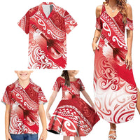Personalised New Zealand Aotearoa Darts Masters Family Matching Summer Maxi Dress and Hawaiian Shirt Maori Art Tattoo with Tribal Dart Symbol Red LT03 - Polynesian Pride
